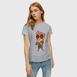 Футболка хлопковая женская Пепперони пицца в костюме, цвет: меланж — фото 2