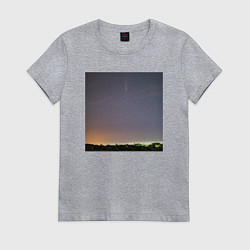 Футболка хлопковая женская Комета на фоне ночного неба, цвет: меланж