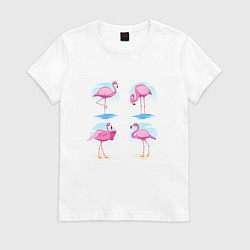 Футболка хлопковая женская Фламинго, цвет: белый