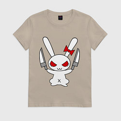 Футболка хлопковая женская Зайка с ножами, цвет: миндальный