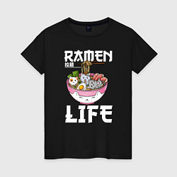 Футболка хлопковая женская Ramen life, цвет: черный