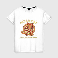 Футболка хлопковая женская Pizza Cat, цвет: белый