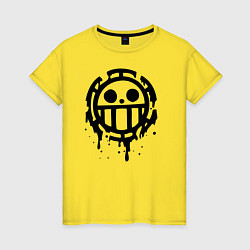 Футболка хлопковая женская One Piece знак черной краской, цвет: желтый