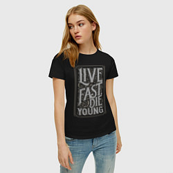 Футболка хлопковая женская Live fast, die young, цвет: черный — фото 2