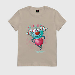 Футболка хлопковая женская Monster love, цвет: миндальный