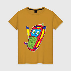 Футболка хлопковая женская Телефон, цвет: горчичный