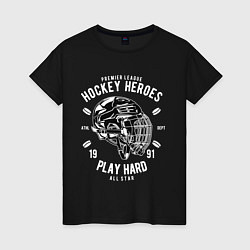 Футболка хлопковая женская Хоккей PLAY HARD, цвет: черный