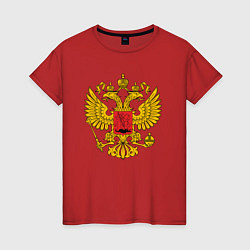 Футболка хлопковая женская ГЕРБ РОССИИ RUSSIA, цвет: красный