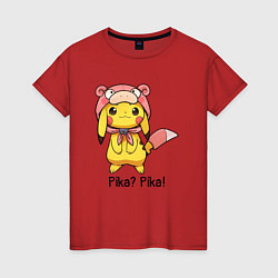 Футболка хлопковая женская Пикачу Pika? Pika!, цвет: красный