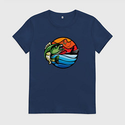 Футболка хлопковая женская Рыбалка, цвет: тёмно-синий