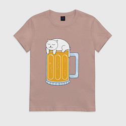 Футболка хлопковая женская Beer Cat, цвет: пыльно-розовый