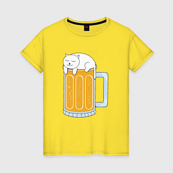 Футболка хлопковая женская Beer Cat, цвет: желтый