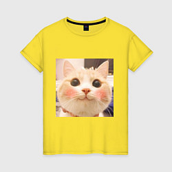 Футболка хлопковая женская Мем про котов, цвет: желтый