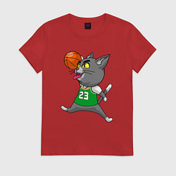 Футболка хлопковая женская Jordan Cat, цвет: красный