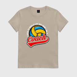 Футболка хлопковая женская Волейбол - Тренер, цвет: миндальный