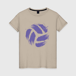 Футболка хлопковая женская Мяч - Волейбол, цвет: миндальный