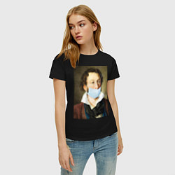Футболка хлопковая женская Пушкин в маске, цвет: черный — фото 2