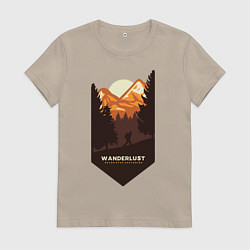 Футболка хлопковая женская Один в горах, цвет: миндальный