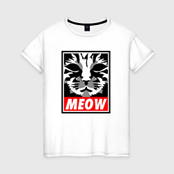 Футболка хлопковая женская Meow Obey, цвет: белый