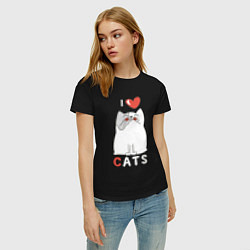 Футболка хлопковая женская I Love Cats, цвет: черный — фото 2