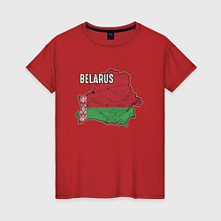Футболка хлопковая женская Belarus Map, цвет: красный