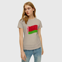 Футболка хлопковая женская Флаг - Беларусь, цвет: миндальный — фото 2