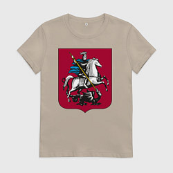 Футболка хлопковая женская Георгий Победоносец - Герб, цвет: миндальный