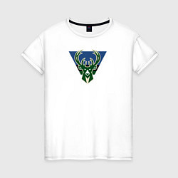 Футболка хлопковая женская Milwaukee Bucks лого, цвет: белый