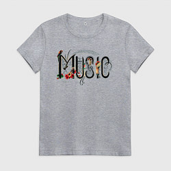 Футболка хлопковая женская Моя любимая музыка, цвет: меланж