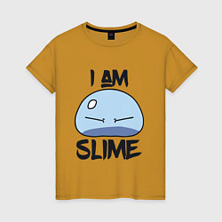 Футболка хлопковая женская I AM SLIME, Я СЛИЗЬ, цвет: горчичный