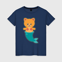 Футболка хлопковая женская Cat Mermaid, цвет: тёмно-синий