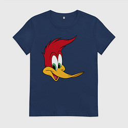 Футболка хлопковая женская Дятел Вуди лицо, цвет: тёмно-синий