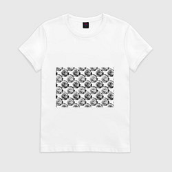 Футболка хлопковая женская Черно-белый абстрактный узор, цвет: белый