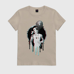 Футболка хлопковая женская Глитч, цвет: миндальный