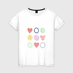 Женская футболка Цветные сердца и круги