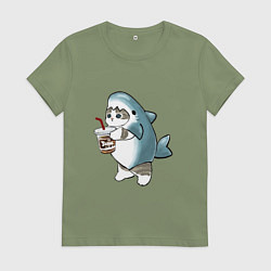 Футболка хлопковая женская Котоакула, цвет: авокадо
