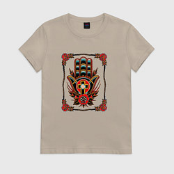 Футболка хлопковая женская Old School - Хамса, цвет: миндальный