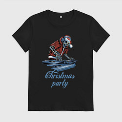 Футболка хлопковая женская Christmas party, cool DJ, цвет: черный