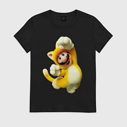 Футболка хлопковая женская Mario cat, цвет: черный