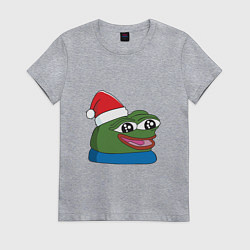 Футболка хлопковая женская Pepe, pepe happy, Пепе хеппи, pepe happy new year, цвет: меланж
