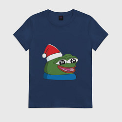 Футболка хлопковая женская Pepe, pepe happy, Пепе хеппи, pepe happy new year, цвет: тёмно-синий