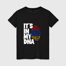 Футболка хлопковая женская ДНК - Армения, цвет: черный