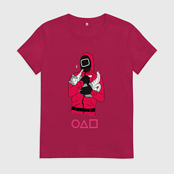 Футболка хлопковая женская Игра в кальмара - милый котик, цвет: маджента