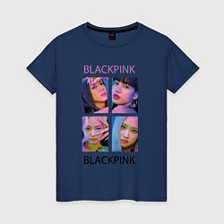 Футболка хлопковая женская BLACKPINK черно-розовые, цвет: тёмно-синий