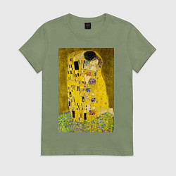 Футболка хлопковая женская Поцелуй картина Климта, цвет: авокадо