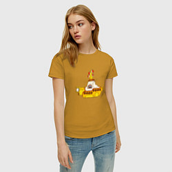 Футболка хлопковая женская The Beatles Yellow Submarine в дудл стиле, цвет: горчичный — фото 2