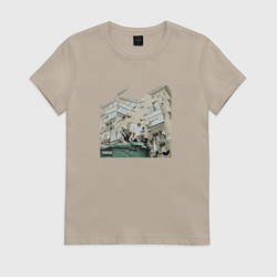 Футболка хлопковая женская Ghetto Mellow Melon bite Christmas, цвет: миндальный