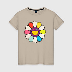 Футболка хлопковая женская Цветок Мураками, цвет: миндальный