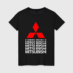 Футболка хлопковая женская MITSUBISHI МИЦУБИСИ МИТСУБИСИ МИЦУБИШИ LOGO STYLE, цвет: черный