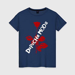 Футболка хлопковая женская Depeche Mode красная роза, цвет: тёмно-синий